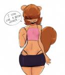 2017 animal_humanoid bottomwear brown_hair brown_tail clothed clothing crop_top dialogue digital_media_(artwork) english_text femboy flat_chested fluffy fluffy_tail hair hair_over_eyes humanoid male mammal mammal_humanoid panties peculiart portrait rodent rodent_humanoid sciurid sciurid_humanoid shirt shy simple_background skimpy skirt solo speech_bubble stacy_(peculiart) standing tail tan_body tan_skin text three-quarter_portrait topwear tree_squirrel_humanoid underwear white_background wide_hips