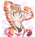 abs anthro armpit_hair biceps big_pecs black_body black_fur body_hair clothing countershading flexing fur jockstrap male muscular muscular_anthro muscular_male orange_body orange_fur pecs pink_nose pose solo striped_body striped_fur stripes underwear giraffe_(artist) lam-chan felid mammal pantherine tiger hi_res