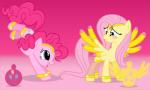 blush bottle container cutie_mark duo feathered_wings feathers female female/female feral flirting wings yellow_body yellow_feathers navitaserussirus friendship_is_magic hasbro my_little_pony mythology fluttershy_(mlp) pinkie_pie_(mlp) earth_pony equid equine genie horse mammal mythological_creature mythological_equine pegasus pony 5:3 hi_res