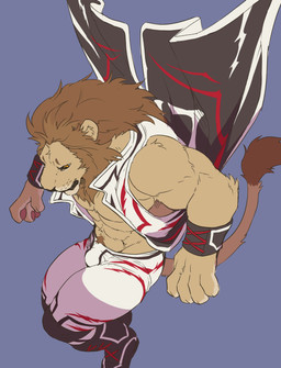 5_fingers abs anthro athletic barazoku biceps big_muscles boots bottomwear brown_body brown_fur brown_hair brown_mane bulge clothed clothing fingers footwear fur hair jacket male mane monotone_mane muscular muscular_anthro muscular_male open_clothing open_shirt open_topwear orange_eyes pants partially_clothed pecs pubes shirt shoes solo tail tail_tuft topwear tuft wristband giraffe_(artist) lion-san felid lion mammal pantherine 2015 alternate_version_at_source hi_res