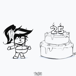 anthro birthday_cake breast_expansion breasts cake dessert expansion female food simple_background solo white_background viejillox elizabeth_fox canid canine fox mammal 1:1 2025 animated animated_gif greyscale monochrome short_playtime