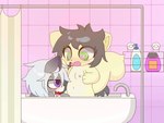 bathroom bathtub black_hair curtains duo female fur green_body green_eyes grey_body grey_fur hair male male/female milkis2000 canid canine canis mammal rodent sciurid tree_squirrel wolf 4:3 animated short_playtime