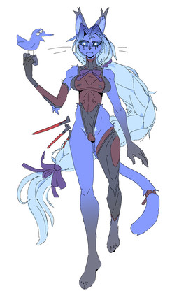 5_fingers alternate_species angry anthro anthro_focus anthrofied armwear asymmetrical_clothing barefoot big_hair biped black_clothing black_eyebrows black_nose blue_body blue_eyes blue_fur blue_hair blue_inner_ear_fluff blue_pubes blue_sclera bow_ribbon braided_hair braided_ponytail breasts camel_toe cat_tail claws closed_frown clothed clothed_anthro clothed_female clothing dipstick_ears duo ear_markings elbow_gloves eyebrows facial_markings feet female female_anthro female_focus fingerless_gloves fingers forehead_markings frown frowning_at_viewer fur furrification furrowed_eyebrows gloves hair handwear head_markings highleg highleg_leotard inner_ear_fluff leotard long_hair makeup markings mascara medium_breasts mouth_closed multicolored_ears one_glove pointy_ears ponytail prick_ears pube_peek pubes pupils red_clothing running_makeup running_mascara simple_background skinny_anthro skinny_female solo_focus tail tail_wraps toe_claws triangle_(shape) tuft walking walking_towards_viewer white_background white_pupils wraps ironok deadlock_(game) valve valve_corporation vindicta_(deadlock) ambient_bird domestic_cat felid feline felis mammal 2025 aliasing binary_drawing digital_drawing_(artwork) digital_media_(artwork) english_description full-length_portrait hi_res portrait