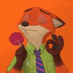 1:1 2016 anthro black_nose canid canine claws clothing disney eyebrows eyes_closed firefoxproject food fox fur gesture hand_gesture holding_food holding_object holding_popsicle inner_ear_fluff just_right male mammal meme necktie nick_wilde ok_sign orange_background orange_body orange_fur pawpsicle popsicle raised_inner_eyebrows reaction_image red_fox simple_background solo the_emperor's_new_groove true_fox tuft zootopia