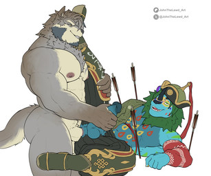 anal anal_penetration anthro anthro_on_anthro anthro_penetrated anthro_penetrating anthro_penetrating_anthro balls blue_balls blue_body blue_fur blue_penis clothed clothing duo erection eye_roll fur genitals green_mane grey_body grey_fur grey_hair grin hair humanoid_genitalia humanoid_penis lying male male/male male_penetrated male_penetrating male_penetrating_male mane markings muscular muscular_anthro muscular_male narrowed_eyes nude on_back open_mouth open_smile patreon_logo penetration penile penile_penetration penis penis_in_ass red_markings sex side_view simple_background smile standing tan_balls tan_body tan_fur tan_penis text white_background x_logo yellow_eyes yellow_markings johnthelewd_art patreon canid canine felid lion mammal pantherine 6:5 artist_name