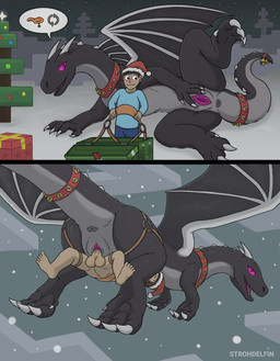 anus bestiality black_body bound butt christmas_clothing christmas_headwear christmas_tree claws clothing cloud duo female female_feral feral flying flying_sex genitals gift hat headgear headwear holidays horn human_on_feral interspecies larger_female larger_feral looking_at_another looking_pleasured male male/female male_human male_on_feral night open_mouth penetration plant purple_eyes santa_hat sex size_difference snow spread_legs spread_vulva spreading teeth tree vaginal vaginal_penetration vulva wings strohdelfin christmas microsoft minecraft mojang mythology xbox_game_studios jean_(minecraft) steve_(minecraft) dragon ender_dragon human mammal mythological_creature mythological_scalie scalie hi_res