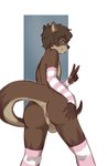 anthro anus armwear balls blue_eyes butt clothing femboy genitals gesture hand_gesture hand_on_butt legwear looking_at_viewer looking_back male mostly_nude perineum rear_view sex solo tail thigh_highs v_sign emynsfw06 rashad mammal mustelid otter