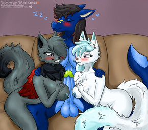 anthro big_breasts big_penis black_hair blue_body blue_hair blush bodily_fluids breast_play breasts collaborative collaborative_sex collaborative_titfuck female female/female fluffy fluffy_tail fur furniture genital_fluids genitals grey_body grey_fur group gynomorph hair huge_breasts intersex intersex/female penis precum purple_eyes red_wings sex sleep_sex sleeping small_breasts sofa tail text throbbing throbbing_penis titfuck trio wet_dream white_body white_fur wings boobfan06 grey_(lafix63) sapphire_(lafix63) snowy_(lafix63) fish mammal marine requiem_shark rodent sciurid shark tree_squirrel 2026 artist_name digital_drawing_(artwork) digital_media_(artwork) hi_res