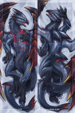 beak bed bed_sheet bedding bedroom_eyes black_claws black_feet blue_sclera body_pillow claws creases dakimakura featureless_crotch feet feral furniture grey_body grey_scales hand_on_chest logo looking_at_viewer lying male narrowed_eyes on_back on_front pillow red_accents red_body red_eyes red_scales scales seductive shadow solo spikes spikes_(anatomy) tail tailbutt teeth text tongue tongue_out wings choco_chariot capcom monster_hunter elder_dragon scalie valstrax 2026 artist_logo colored dakimakura_design dated digital_drawing_(artwork) digital_media_(artwork) hi_res shaded signature