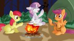 bonfire branch campfire candy dessert eyes_closed female fire food forest group guitar horn marshmallow musical_instrument night note open_mouth plant plucked_string_instrument singing string_instrument tent tongue tongue_out tree trio wings young jbond friendship_is_magic hasbro my_little_pony mythology apple_bloom_(mlp) cutie_mark_crusaders_(mlp) scootaloo_(mlp) sweetie_belle_(mlp) earth_pony equid equine horse mammal mythological_creature mythological_equine pegasus pony unicorn 16:9 hi_res widescreen