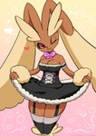 anthro blush breasts cleavage clothed clothing female garter_straps maid_uniform one_eye_closed solo uniform wink teramegagiga nintendo pokemon generation_4_pokemon lopunny pokemon_(species) hi_res