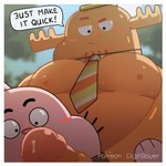 anthro antlers dialogue duo genitals horn male male/male necktie nipples obese orange_body overweight overweight_anthro overweight_male penis pink_body text digitslayer cartoon_network the_amazing_world_of_gumball patrick_fitzgerald richard_watterson 1:1 english_text