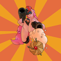 abstract_background baked_bads bandolier blue_eyes clothing cupcake direct_hit explosives female food grenade gunboats hair hat headgear headwear humor jumping long_hair looking_at_viewer military pink_hair ranged_weapon rocket_launcher simple_background soldier solo stout_shako warrior weapon chazcatrix friendship_is_magic hasbro my_little_pony team_fortress_2 valve valve_corporation pinkie_pie_(mlp) soldier_(team_fortress_2) earth_pony equid equine horse mammal pony 1:1 2012 crossover