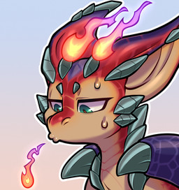 2_horns ambiguous_feral ambiguous_gender big_ears blue_background bodily_fluids cheek_spikes elemental_manipulation eyelashes facial_spikes feral fire fire_manipulation flaming_horn glistening glistening_eyes gradient_background horn looking_down membrane_(anatomy) membranous_wings multicolored_body multicolored_ears multicolored_scales outline pupils purple_body purple_ears purple_scales purple_wings quadruped red_background red_body red_ears red_scales scales simple_background slit_pupils solo spikes spikes_(anatomy) sweat sweaty_face tan_body tan_inner_ear tan_scales teal_eyes white_outline wings young young_ambiguous young_feral cataxdrk2020 league_of_legends mythology riot_games tencent smolder_(lol) dragon imperial_dragon_(lol) mythological_creature mythological_scalie scalie 2026 digital_drawing_(artwork) digital_media_(artwork) male_(lore)