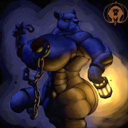 abs biceps big_breasts big_muscles big_nipples black_body black_fur breasts chain dark female fur huge_breasts huge_muscles hyper hyper_muscles lamp lantern looking_at_viewer muscular muscular_female muscular_legs nipple_piercing nipples piercing shadow small_head smile solo thick_thighs triceps xatanlion felid lion mammal pantherine 1:1