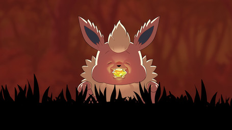 black_nose ear_tuft evolutionary_stone eyebrows fire_stone front_view fur grass multicolored_body multicolored_fur overweight plant red_body red_fur tuft drunk_oak nintendo pokemon eeveelution flareon generation_1_pokemon pokemon_(species) 16:9 2022 hi_res widescreen