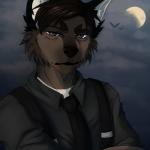 anthro black_nose brown_body brown_eyes brown_fur brown_hair clothed clothing cloud crossed_arms dress_shirt fur hair looking_at_viewer male moon necktie night outside rolled_up_sleeves shirt short_hair solo suspenders topwear white_body white_fur evlampyshka shiki-kun-baka zumjakal canid canine mammal 1:1 bust_portrait portrait