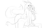 anthro areola belly belly_rub big_belly bodily_fluids both_pregnant breast_milking cuddling duo female female/female heavy lactating multiple_pregnancies nude pregnant pregnant_anthro pregnant_female smile tail tail_tuft tuft uolf uolf_(uolf) canid canine canis cannie hybrid mammal wolf wolfdog hi_res monochrome