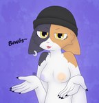 5_fingers anthro breasts claws clothed clothing ear_piercing female fingers hat hat_only headgear headgear_only headwear headwear_only looking_at_viewer mismatched_nipples mostly_nude mottled nipples open_mouth piebald piercing solo max_draws epic_games fortnite guess_i'll_die meow_skulls calico_cat domestic_cat felid feline felis mammal absurd_res hi_res meme reaction_image