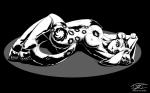 5_toes anthro barefoot biped breasts butt feet female fur hindpaw looking_at_viewer lying nipples on_side pawpads paws pose seductive solo spots toes hardtones sandra_(hardtones) felid hybrid leopard mammal pantherine 16:10 black_and_white monochrome widescreen