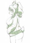 anthro antlers big_breasts blush bottomwear breasts clothed clothing female hair horn kemono pants ponytail ribbed_clothing ribbed_sweater smile solo sweater topwear tanu-tan deer mammal monochrome