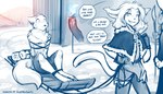 2021 7:4 adobe_photoshop_(artwork) anthro arm_tuft banner barefoot basitin blue_and_white bound canid canine canis chest_tuft clothed clothing conditional_dnp dialogue digital_media_(artwork) digitigrade english_text feet female female_snow_basitin fluffy fluffy_tail gate gloves grin group handwear hi_res holding_object holding_weapon keidran laugh legs_tied male male/female mammal melee_weapon monochrome nervous outside pawpads polearm shoulder_tuft sitting sketch sled smile snow spear submissive submissive_male tail text tom_fischbach topless topless_male tuft twokinds weapon winter wolf wolfie_(twokinds) wraps