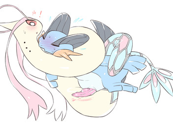 blush duo female genitals male male/female penis simple_background surprised white_background moocow nintendo pokemon generation_3_pokemon milotic pokemon_(species) swampert