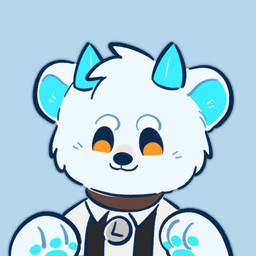 anthro blue_background blue_horn blue_inner_ear brown_collar closed_smile clothed clothing collar front_view fur hair head_tuft horn male mouth_closed simple_background simple_eyes smile solo topwear tuft unsigned white_body white_clothing white_ears white_fur white_hair white_topwear asnnonaka bear mammal 1:1