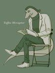 anthro bent_legs book bottomwear chair clothed clothing crossed_legs footwear fully_clothed furniture hair leg_over_edge leg_over_thigh male over_edge pants shoes simple_background sitting solo tail_over_edge topwear unknown_artist disney star_vs._the_forces_of_evil toffee_(svtfoe) lizard reptile scalie 3:4 hi_res