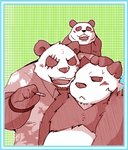 anthro blush clothing fur group kemono male overweight overweight_male shirt topwear white_body white_fur snow_utamaru beastars nintendo pokemon shirokuma_cafe gouhin_(beastars) panda-kun bear generation_6_pokemon giant_panda mammal pangoro pokemon_(species) 2021 crossover