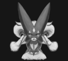 eyelashes fur grey_body grey_fur grey_hair grey_mask hair looking_at_viewer solo halfbaked-hope nintendo pokemon generation_9_pokemon meowscarada pokemon_(species) 2024 absurd_res black_and_white digital_media_(artwork) digital_painting_(artwork) grey_theme hi_res monochrome painting_(artwork)