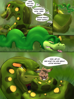 anthro brown_body brown_fur coiling dialogue duo eyelashes female feral forked_tongue fur green_body larger_female larger_feral larger_pred limbless long_ears male male/female male/male male_penetrated open_mouth outside penetration serpentine size_difference tail text tongue tongue_out woozy yellow_eyes inkanyamba_(artist) inkanyamba jajuka jasper_(tacokurt) anaconda boa_(snake) boinae lagomorph leporid mammal python rabbit reptile scalie snake 2018 absurd_res comic digital_media_(artwork) english_text hi_res multiple_scenes