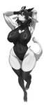 anthro big_breasts breasts clothed clothed_anthro clothed_female clothing feet female front_view fur horn legwear looking_at_viewer solo standing tail thigh_highs toes pgm300 mythology chabett dragon mythological_creature mythological_scalie scalie 2025 absurd_res digital_media_(artwork) hi_res
