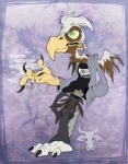 beak brown_body brown_fur clothed clothing feathered_wings feathers fur green_eyes male simple_background smoking solo white_body white_fur wings facerot mythology turz avian gryphon mythological_avian mythological_creature digital_media_(artwork) full-length_portrait portrait