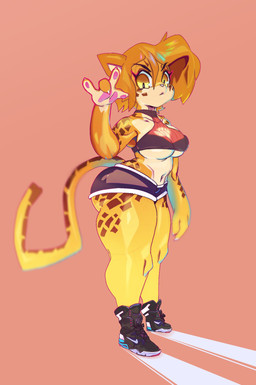 4_fingers anthro big_breasts bottomwear breasts claws clothed clothing crop_top devil_horns_(gesture) female finger_claws fingers footwear fur gesture hair hand_gesture hotpants markings midriff multicolored_body multicolored_fur navel orange_hair pawpads shirt shoes shorts simple_background sneakers solo spots spotted_body spotted_fur standing tan_background tan_body tan_fur thick_thighs topwear two_tone_body two_tone_fur under_boob wide_hips yellow_body yellow_eyes yellow_fur bunnybaphomet nike fiona_(kittykola_) felid leopard mammal pantherine 2021 digital_media_(artwork) hi_res shaded