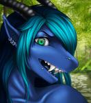 anthro black_claws blue_body blue_hair blue_scales claws crazy_face ear_piercing fangs female green_eyes hair happy horn long_hair looking_at_viewer multicolored_hair piercing scales smile solo teeth tongue eliana-asato mythology ena_(eliana) dragon mythological_creature mythological_scalie scalie 2016 hi_res portrait