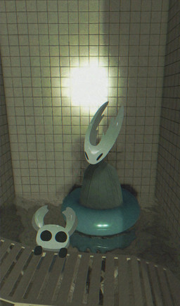 2_horns ambiguous_gender anthro black_eyes clothed clothing duo empty_eyes glistening horn partially_submerged pool_float reflection wall_(structure) water water_reflection nacl hollow_knight_(franchise) team_cherry hollow_knight_(character) the_knight_(hollow_knight) arthropod vessel_(species) 2026 hi_res sibling_(lore)