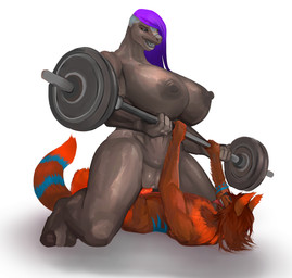 anthro barbell big_breasts bodily_fluids breasts cowgirl_position dark_body death_by_snu_snu dominant dominant_female duo exercise female from_front_position fur fur_markings genital_fluids genitals hair huge_breasts interspecies larger_female male male/female markings muscular muscular_and_chubby_female muscular_female navel nipples on_bottom on_top orange_body orange_fur penetration penile penile_penetration penis penis_in_vagina purple_hair sex sexercise sharp_teeth size_difference smaller_male submissive submissive_anthro submissive_male teeth thick_thighs tongue tongue_out vaginal vaginal_penetration vulva weightlifting weights wide_hips workout keeltheequine halo_(series) microsoft xbox_game_studios snoodlewolfieb_(snoodles) alien canid canine jiralhanae mammal