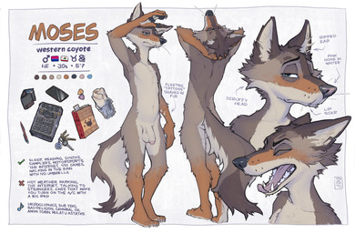anthro balls biped bisexual_pride_colors black_nose blue_eyes brown_body brown_fur burrito cellphone electronics fangs food foreskin fur genitals humanoid_genitalia humanoid_penis key lgbt_pride notched_ear nude_anthro nude_male partially_retracted_foreskin penis phone plantigrade pride_colors solo standing tail teeth text tongue wallet whiskers samur_shalem moses_(samur_shalem) canid canine canis coyote mammal 2026 absurd_res digital_drawing_(artwork) digital_media_(artwork) english_text hi_res model_sheet