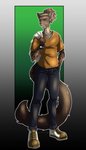 anthro bottomwear clock clothed clothing denim denim_bottomwear denim_clothing dreadlocks jeans looking_at_viewer male pants simple_background solo watch yellow_eyes corkiicorgii chidike_(chidike) felid leopard mammal pantherine