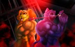 5_fingers abs anthro barazoku biceps big_muscles bird_cage black_sclera collar dark_room duo fingers floppy_ears fur huge_muscles humanoid_hands laugh leash leash_pull leashed_collar male male/male markings muscular muscular_anthro muscular_male orange_body orange_fur pecs purple_body purple_fur red_fog tongue tongue_out yellow_markings ninjagreen99 mob_entertainment poppy_playtime smiling_critters catnap_(poppy_playtime) dogday_(poppy_playtime) canid canine canis domestic_cat domestic_dog felid feline felis mammal 16:10 hi_res widescreen