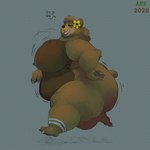 accessory anthro big_breasts breasts chubby_cheeks claws female flower flower_in_hair hair hair_accessory morbidly_obese morbidly_obese_female nipples nude obese obese_female open_mouth overweight overweight_female paws plant simple_background singing smile solo standing thick_thighs arkveveen_(artist) sonnie_bear bear brown_bear mammal ursine 1:1 hi_res