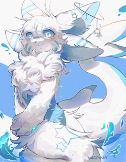 4_ears 4_fingers anthro blue_body blue_fur blue_nose blue_sclera blush cheek_tuft chest_tuft claws crotch_tuft facial_tuft finger_claws fingers fur head_tuft looking_at_viewer male multi_ear simple_background solo tuft water white_body white_eyes white_fur shrimown mythology hoshi_(straviios) aquatic dragon fish furred_dragon furred_scalie hybrid mythological_creature mythological_scalie scalie shark 2026 absurd_res hi_res huge_filesize portrait three-quarter_portrait
