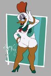 anthro breasts clothed clothing duck_bill eyeshadow featureless_breasts featureless_crotch female female_anthro footwear glistening_eyelids high_heels lidded_eyes makeup navel pose shawl shoes skimpy small_breasts solo standing white_body wayesh disney donna_duck_(disney) anatid anseriform avian bird duck digital_media_(artwork) full-length_portrait hi_res pinup portrait signature