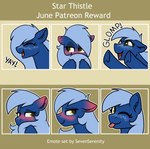 blep blue_body blue_hair blush ears_back ears_down emotes emotion_chart freckles hair inner_ear_fluff looking_at_viewer one_eye_closed open_mouth open_smile pivoted_ears smile solo tongue tongue_out tuft wink yellow_eyes sevenserenity hasbro my_little_pony fan_character equid equine horse mammal pony 2021 absurd_res digital_media_(artwork) expression_sheet hi_res multiple_images