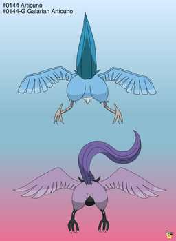ambiguous_gender blue_body blue_feathers butt duo feathered_wings feathers feet feral gradient_background logo purple_body purple_feathers simple_background spread_wings talons text toes wings pichu90 nintendo pokemon articuno galarian_articuno galarian_form generation_1_pokemon generation_8_pokemon legendary_pokemon pokemon_(species) regional_form_(pokemon) artist_logo english_text hi_res