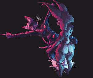 abdominal_bulge anthro anthro_on_anthro anthro_penetrated anthro_penetrating bdsm big_butt bisexual_lighting blindfold bodily_fluids bondage bound butt clenched_teeth clothing cross cross_ear_piercing cross_piercing cum cum_drip cum_pooling dripping duo excessive_cum excessive_genital_fluids fist genital_fluids hair holding_both_legs holding_both_thighs latex latex_clothing latex_skinsuit looking_at_another looking_at_partner male male/male obscured_genitals penetration piercing restraints rope rope_bondage sex skinsuit slim_male small_waist spread_arms spread_legs spreading standing suspension suspension_bondage tail tail_motion tailwag teeth thick_thighs tight_clothing white_hair rik_grape spiritu_nogales canid canine canis chihuahua domestic_dog felid feline lynx mammal toy_dog 2025 hi_res shaded shaded_line_art signature