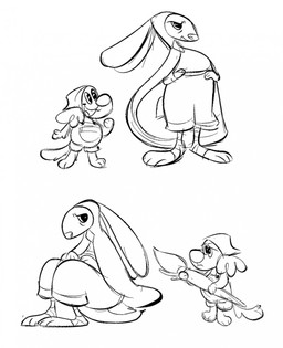 anthro brush clothing duo female frown overalls paintbrush sitting wrapped_feet birdboner69 chicory_a_colorful_tale chicory_(chicory) pizza_(chicory) canid canine canis domestic_dog hare lagomorph leporid mammal hi_res monochrome nonbinary_(lore)