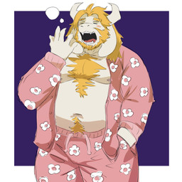 2_horns anthro beard clothing exposed_chest facial_hair floral_pattern hand_in_pocket horn male open_mouth open_pajama_shirt pajamas pockets solo yawn nicob04 undertale_(series) asgore_dreemurr boss_monster_(undertale) bovid caprine goat mammal 1:1 2025 absurd_res colored hi_res