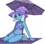 anthro bikini biped breasts clothing female hat headgear headwear horn looking_at_viewer sitting solo swimwear two-piece_swimsuit umbrella witch_hat sourlemonade friendship_is_magic hasbro my_little_pony mythology trixie_(mlp) equid equine mammal mythological_creature mythological_equine unicorn 2016 2018 hi_res